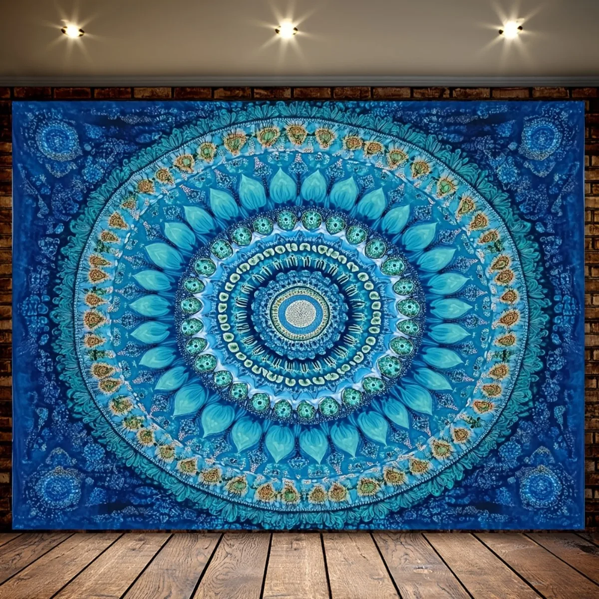 Blue Mandala Tapestry Polyester Bohemian Wall Hanging Spiritual Decor Multi-Size 180x320cm71x126in