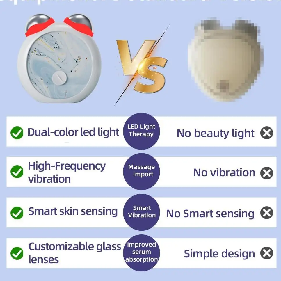 Mini appareil facial à microcourant, masseur de cou, lumière rouge et bleue, Double rouleau pour les lignes lumineuses et favorise l'absorption des soins de la peau