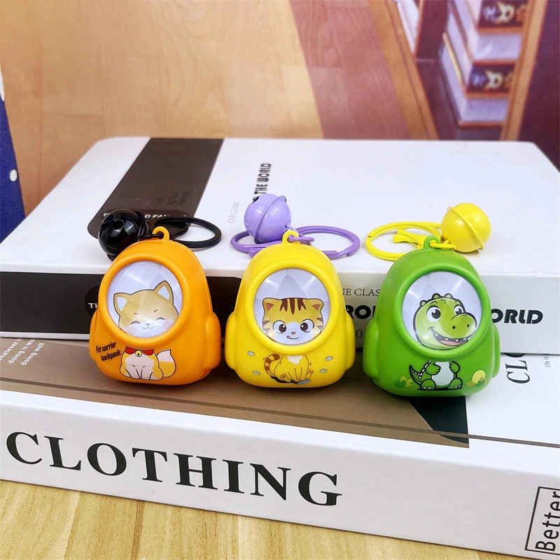 Fun Light-emitting Sound Small Animal Schoolbag Keychain Cute Cat and Dog Couple Bag Pendant Cartoon Dinosaur Creative Gifts