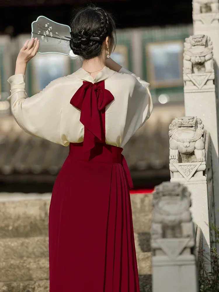 

New Chinese Style Modified Hanfu Dress Women's Horse Face Mamian Skirt Commuting Work Wearing Han Element Wedding Toast Dress