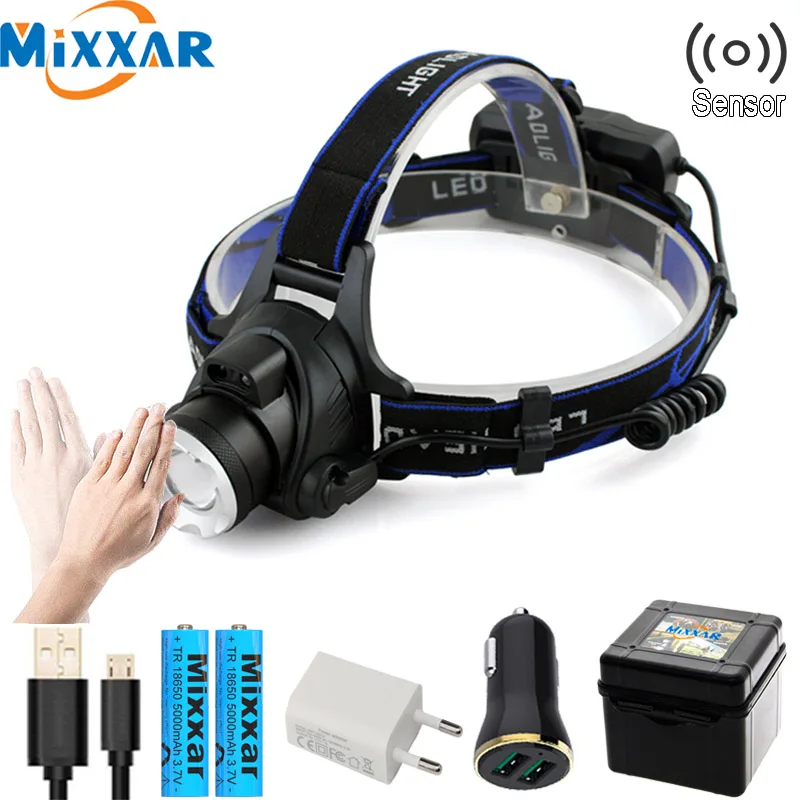 ZK40 IR Sensor T6/L2/V6 LED Headlamp zoom headlight Inductive Body Motion torch lamp Camping head lamp USB Rechargeable