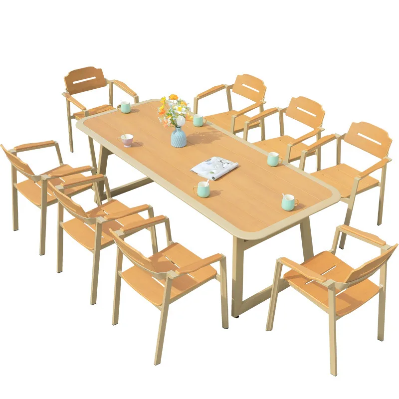 

Outdoor villa balcony table and chair courtyard garden metal frame chair combination waterproof and sunscreen dining table and c