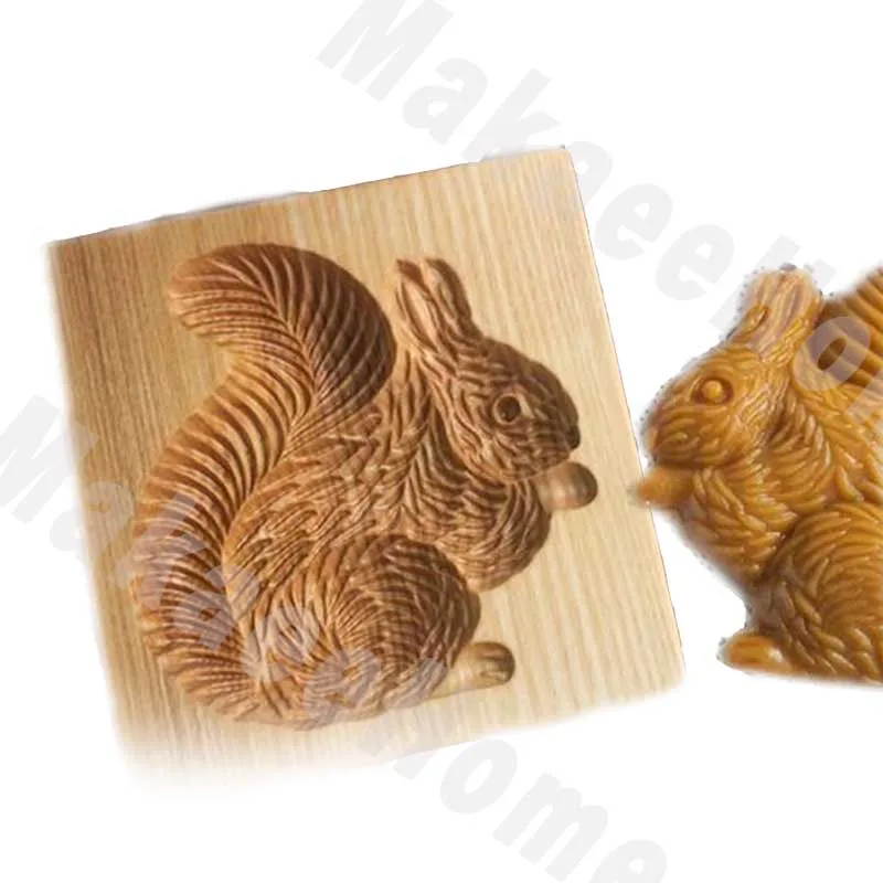 Wooden Cookie Cutters and Embossers Squirrel Pinecone 3D Cookie Mold Kitchen Baking Tools Deal Apple Biscuit Press Mold