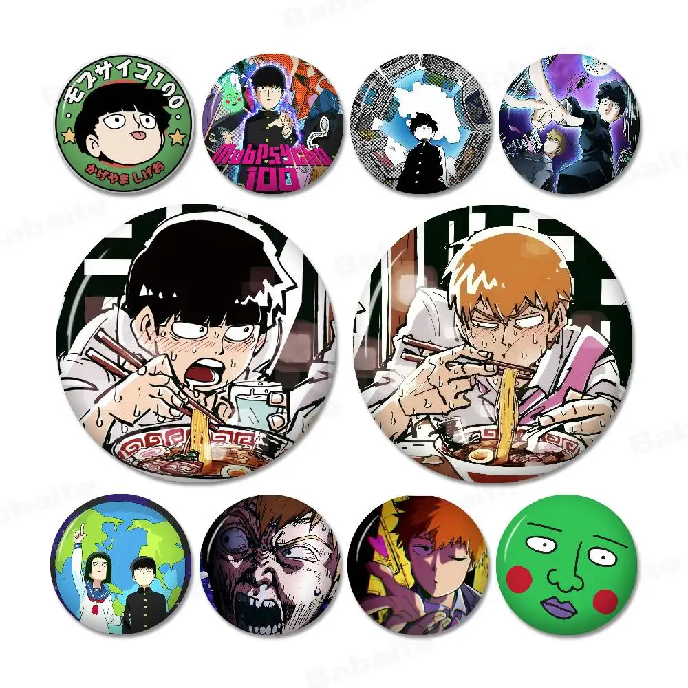 Broches Redondos con Eslogan de M-Mob Psycho 100, Creativos, para Mochila, Ropa, Decoración, Joyería de Moda, Regalos de Dibujos Animados