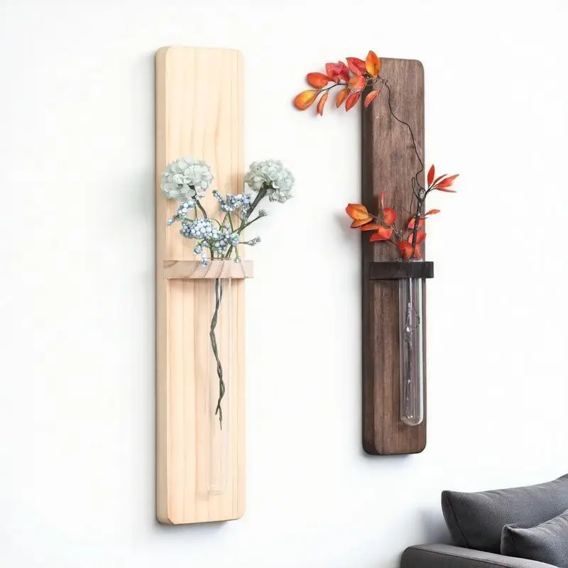

Nordic Rustic Wooden Wall Mounted Flower Holder - Hydroponic Planter for Dried/Fresh Flowers, Living Room Background Decor