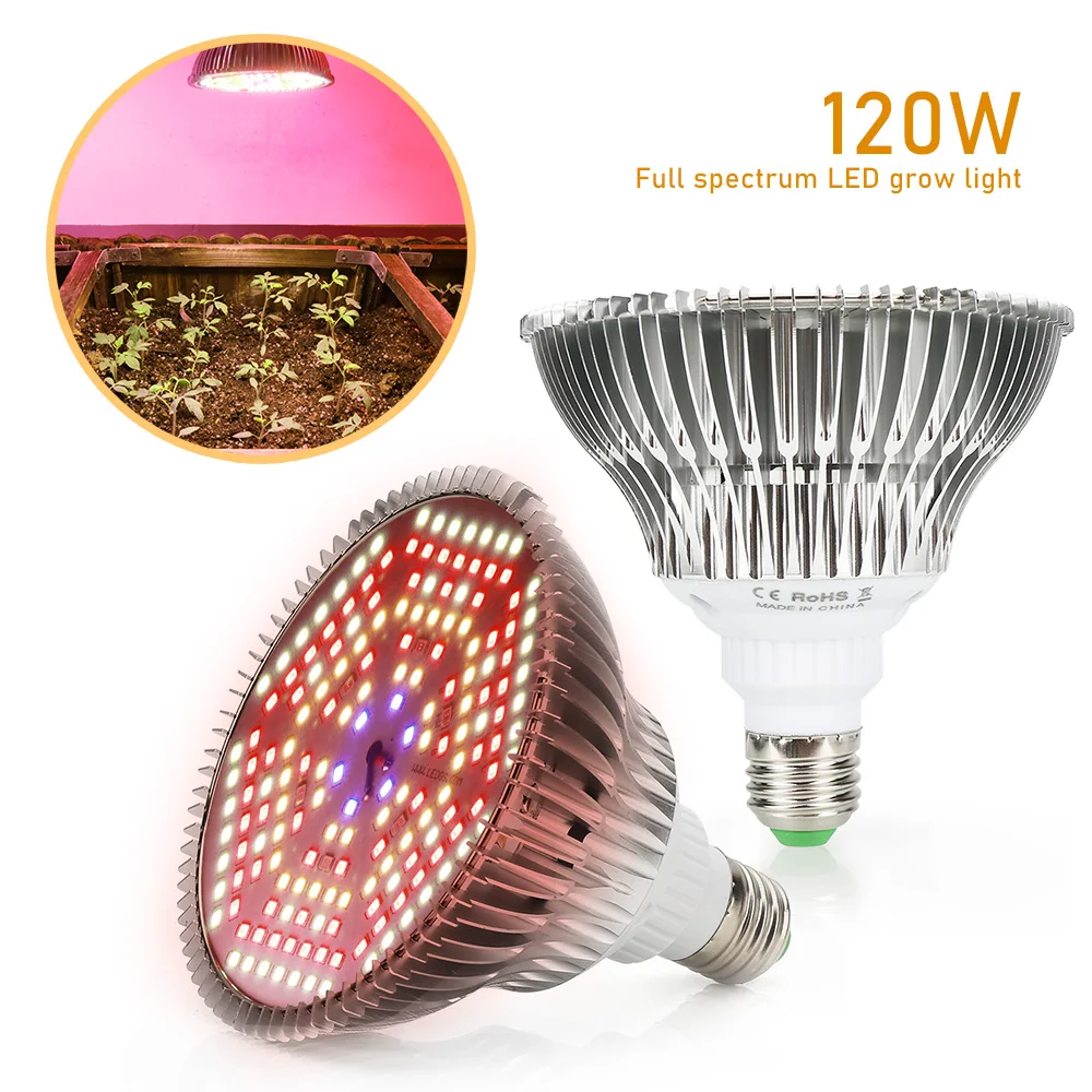 2PCS 120W LED Grow Light Full Spectrum E27 180LEDs Phytolamp for Plants Led Growing Bulb for Indoor Plants Growbox Garden Vegs