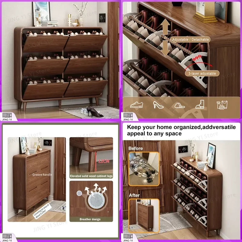 

Ultra Thin Modern Shoe Rack Organizer for Entrance Hallway Storage Cabinet with Tipping Bucket Design Wooden MDF Shoes