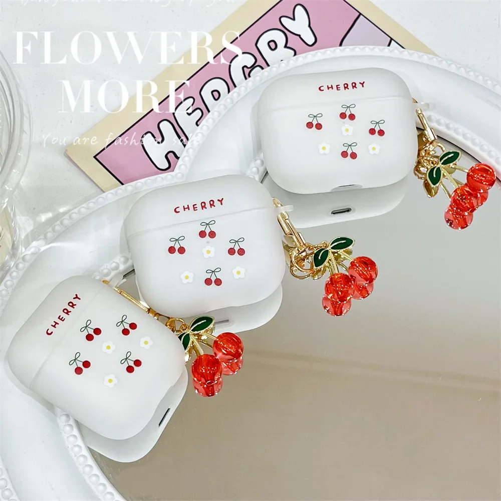 حافظة لجهاز Airpods Pro 2nd حافظة رائعة فاخرة من الكريستال والكرز مزودة بغطاء سماعة أذن ناعم غير لامع لأجهزة Apple AirPods صندوق لاسلكي 1/2/3