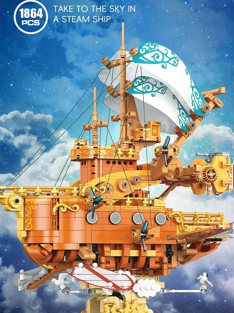 1864pcs Piratenschip Serie Stoom Fantasy Ruimteschip Model Bouwstenen MOC Schip Cruisers Bouwstenen Set Puzzel Speelgoed Gift - afbeelding 2
