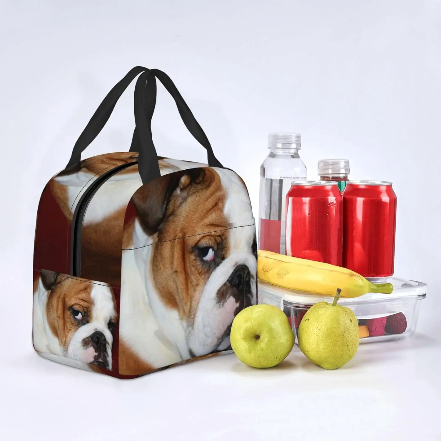 حقيبة غداء بولدوج إنجليزي فروي-صندوق غداء حراري معزول قابل لإعادة الاستخدام-حقيبة حمل محمولة حقيبة نزهة مبردة للرجال والنساء
