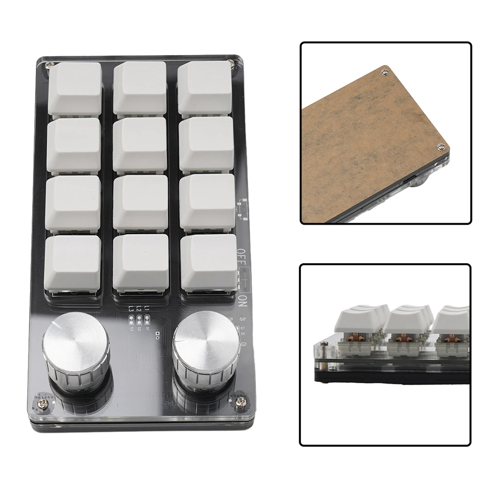 Teclado mecánico multifuncional programable, teclado de 12 teclas y 2 botones con 12 teclas y 2 perillas, teclado pequeño DIY