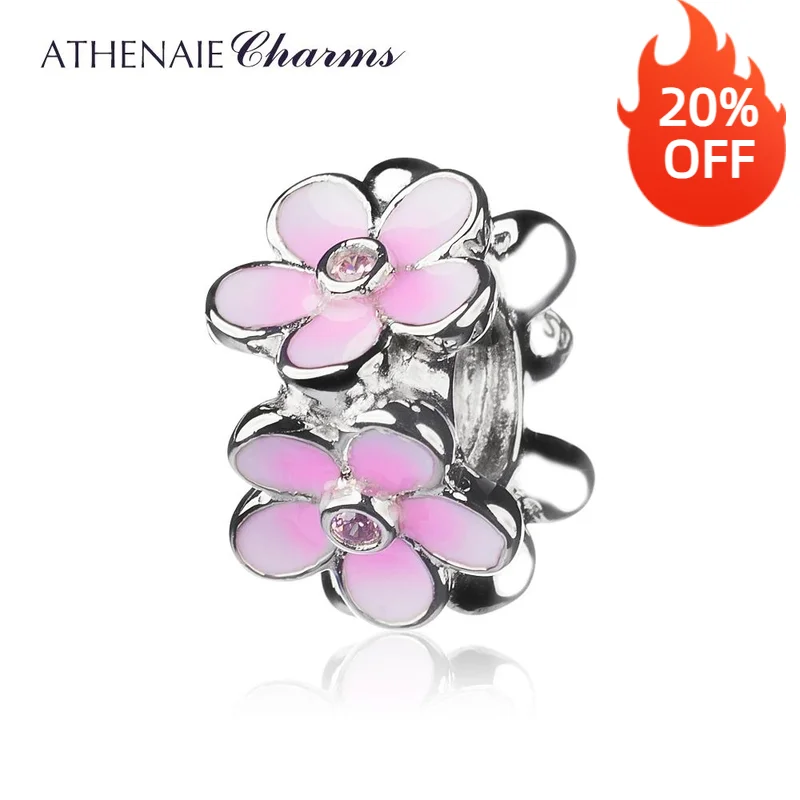 

ATHENAIE Darling Daisies Pave Pink CZ Pale Cerise Enamel Spacer Charms Fit Original Bracelet Necklace 925 Sterling Silver Beads