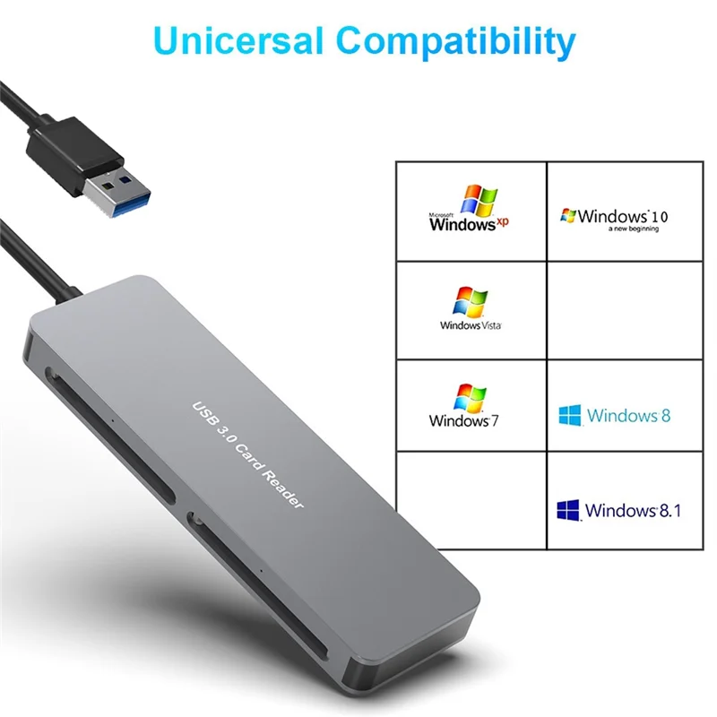 USB 3.0 Multifunction Card Reader, CF, XD, SD, TF Card Reader, 5 em 1, 5Gbps para PC, Laptop Acessórios