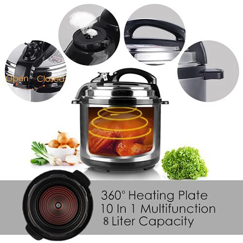 8L Multi-functional Rice Cookers Steamer 1500W Slower Cookers 10 In 1 Electric Pressure Cooker With Non-stick Pot