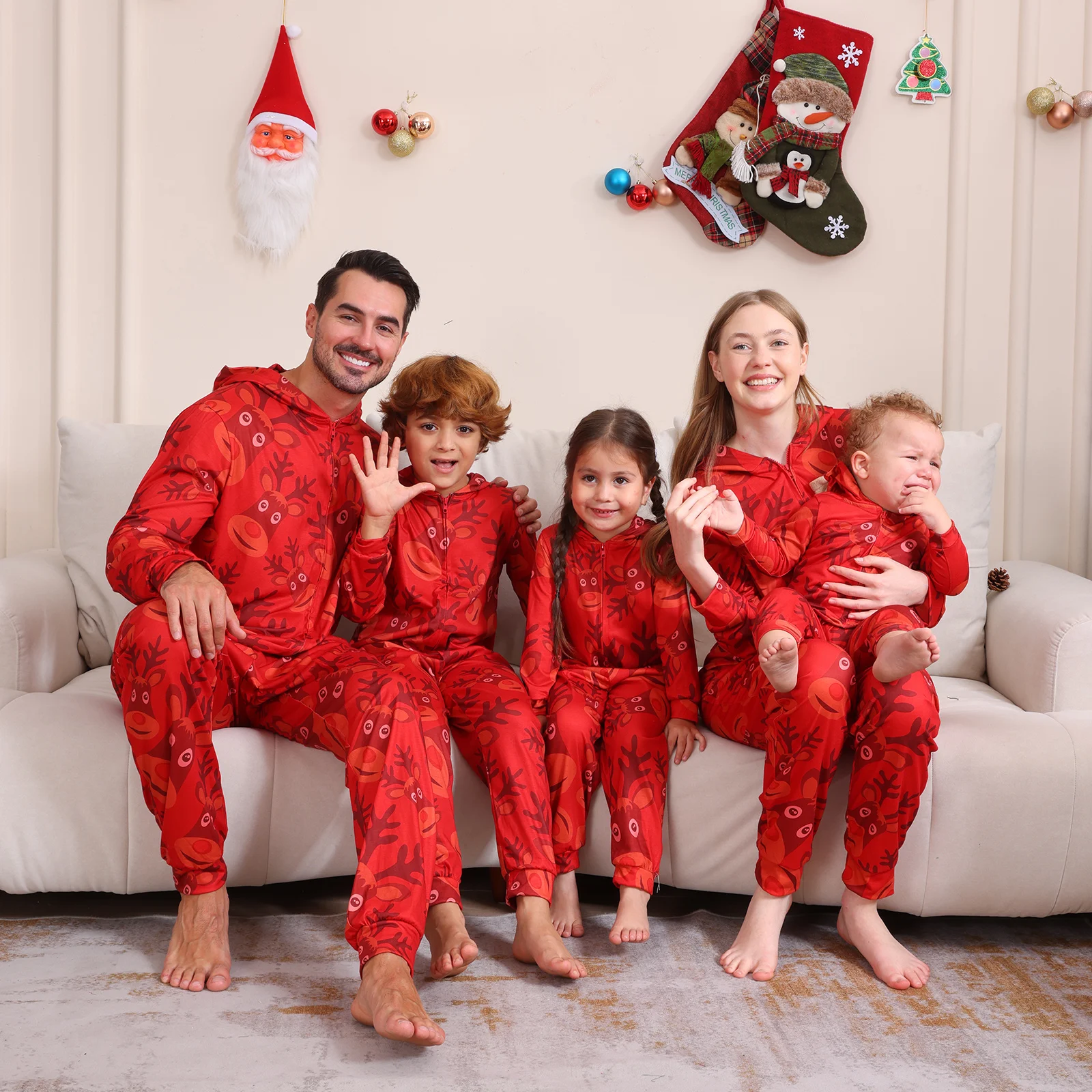 

New 2025 Autumn/Winter Flannel Cross-border Exclusive Christmas Hot Selling Family Homewear One-piece Suit