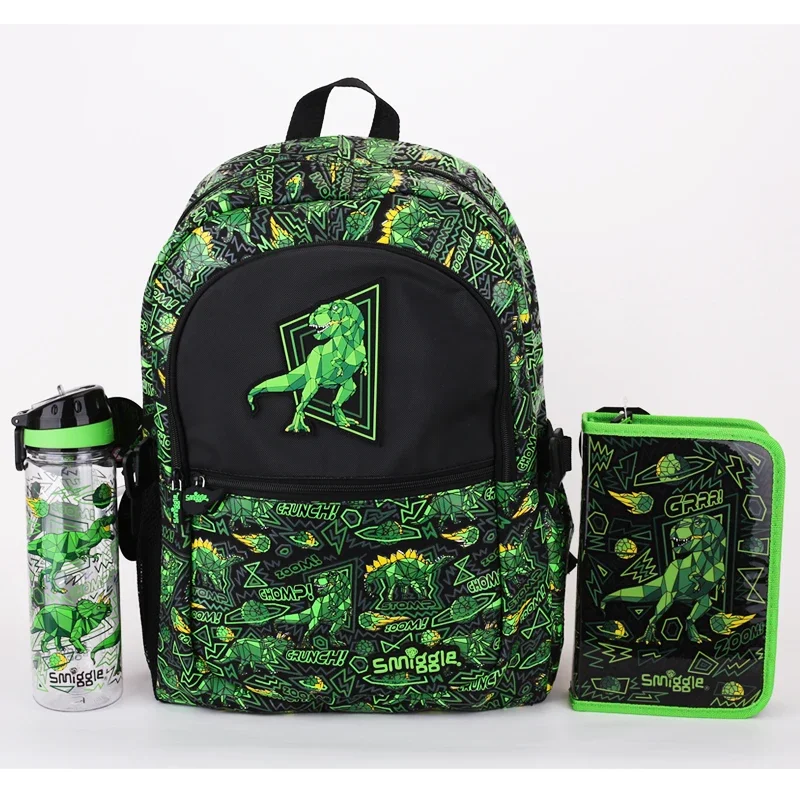 2024 Hot Australia Smiggle Original Children's Schoolbag Fashion Boys Backpack Green Tyrannosaurus Rex Cool  Durable Bags Gift