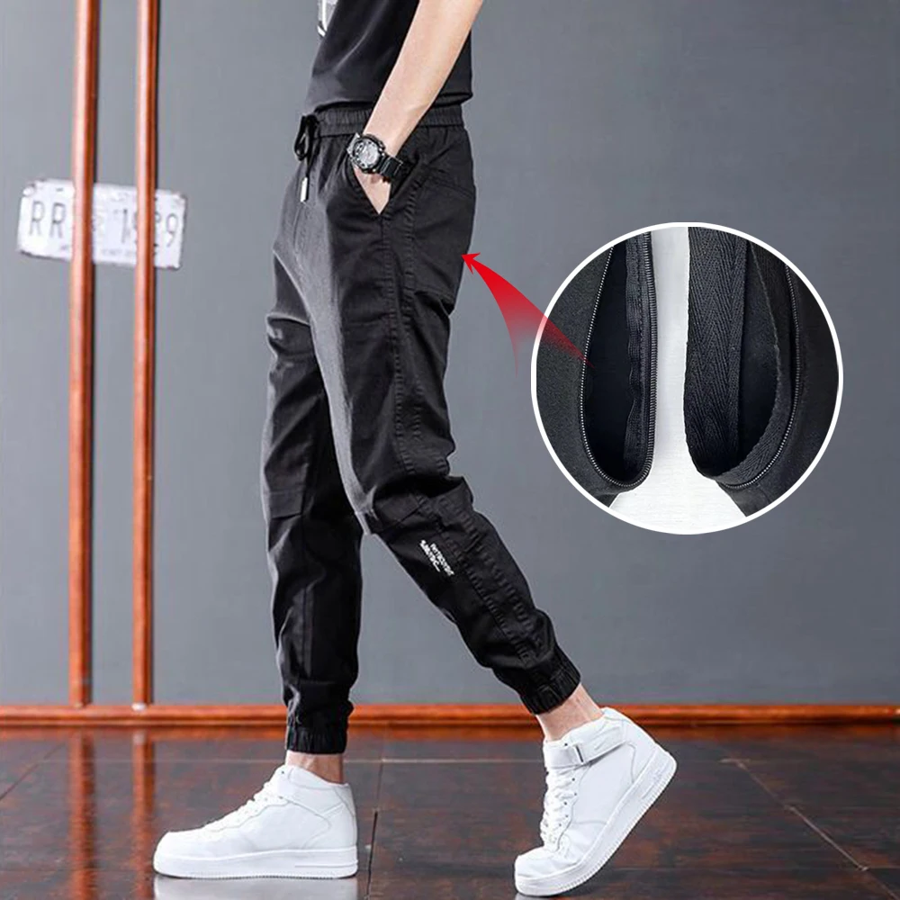 Autumn Winter Sports 9-point Pants Invisible Open Crotch Outdoor Sex Thickening Overalls Men's Slacks Loose Fashion Drawstring