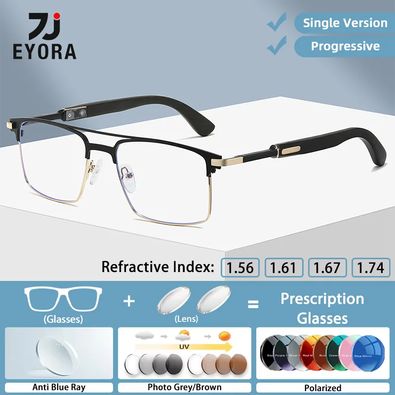 

EYORA Wooden Temple Men Business Metal Reading Glasses Myopia Eyewear Hyperopia Anti Blue Ray Progressive Photochromic Eyewear
