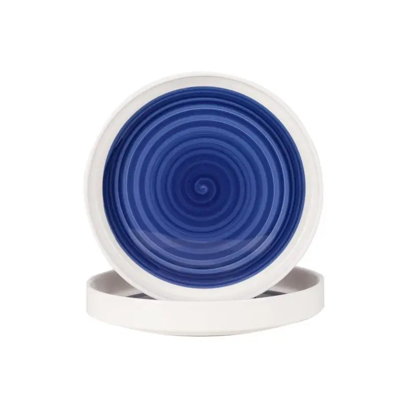 

Набор из 2-х керамических обеденных тарелок — стильные бело-синие тарелки для микроволновой печи и которые можно мыть в посудомоечной машине для подогрева еды