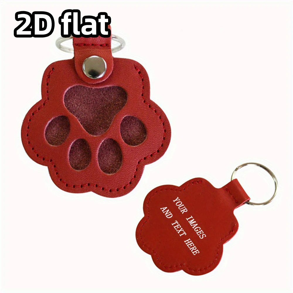 Personalized Pet Paw Print Keychain 1PC, Custom Leather Paw Tag with Photo & Name, Dog Cat Memorial Gift, Bag Decoration