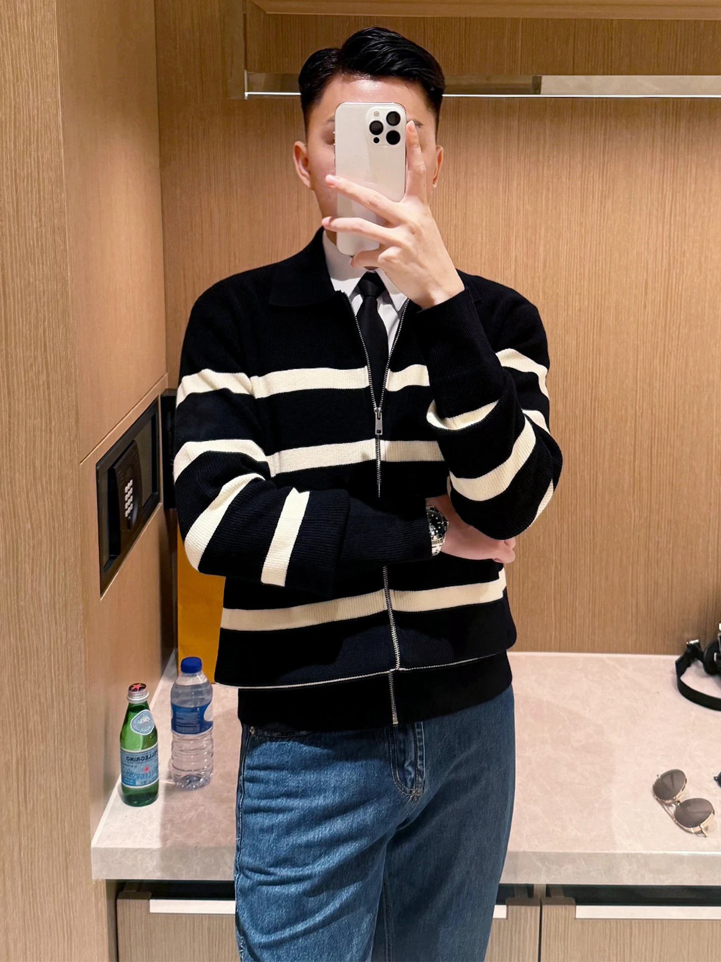 

Busin Gentleman Slim Fit Knitted Cardigan Men Faion Retro Stripes Collar Sweater Winter Warm Thermal Long Sve