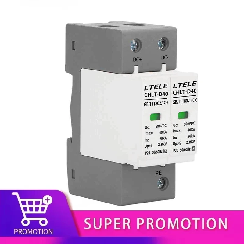 DC SPD Surge Protective Device 600V 800V 1000V 2P 20KA 40KA 60KA Voltage Protector Solar PV Photovoltaic Lightning Arrester