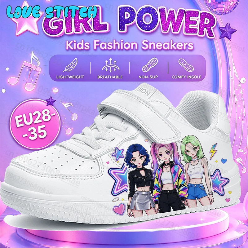 Exclusive Music Girls White Cartoon Character Personalized Print Kids Anti Slip Low Top Flat Sports Shoes