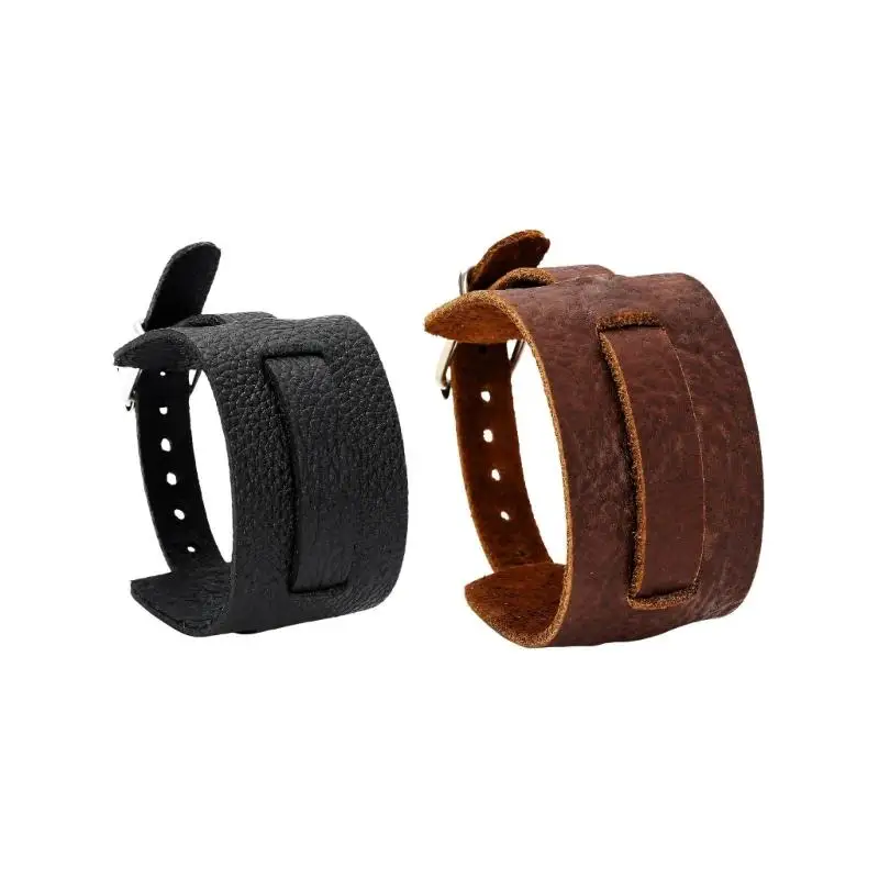 31BB Adjustable Leather Cuff Bracelet for Unisex Wear, Wide Multi-Strap Wristband with Multi-Hole Closure for Everyday Outfits