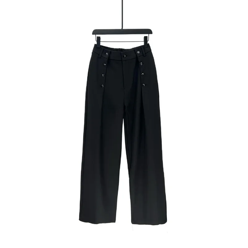 WVGA Spring Autumn New Men High-end Button Decorated Wide-leg Solid Color Niche Casual Draped Straight Suit Pants Ins Y2K W17617