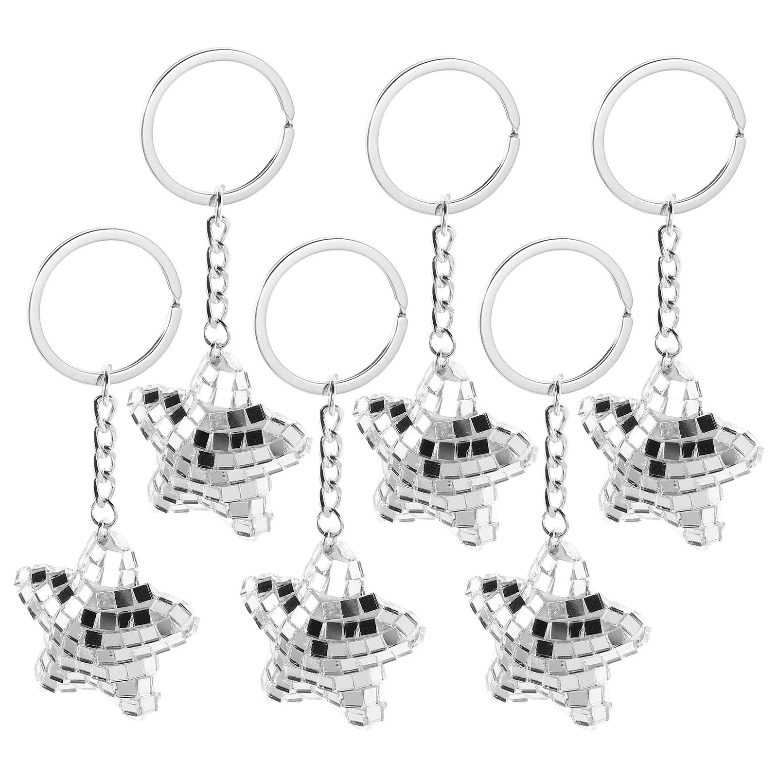 

6pcs Star Mirror Disco Ball Keychain Small Glass Mosaic Keyring For Bag Pendant Rearview Mirror Charm Party Favors Cowgirl
