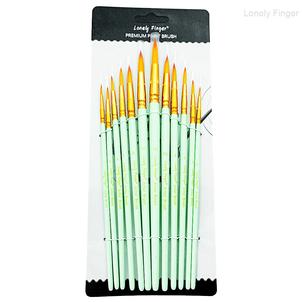 Professional 12PCS Round Painting Artist Paint Brush for Acrylics Water Color Oil Gouache Ink