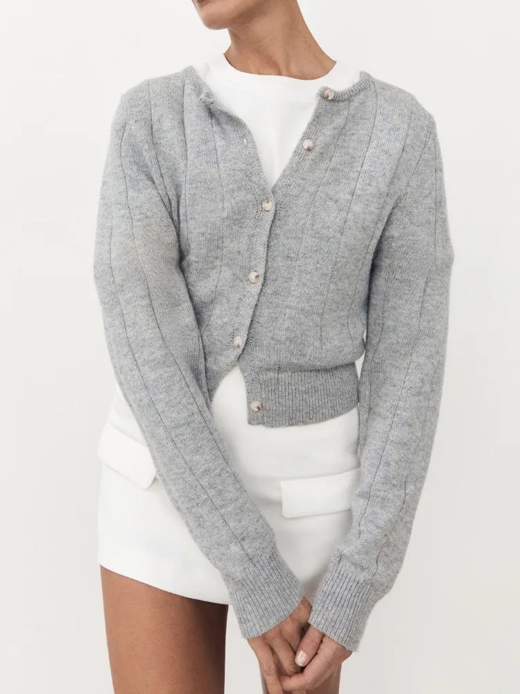 Elegant Knitted Cardigan for Women Fashion Single Breasted Slim Jacket Coat Autumn Long Sleeve Knitwear Tops 2024 Solid Outwear