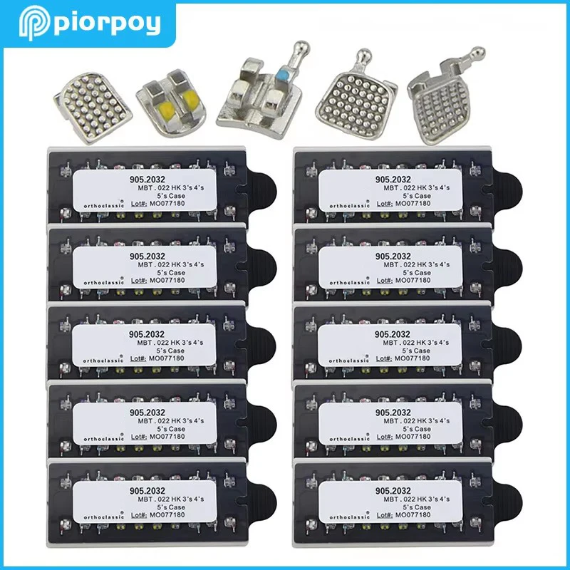 PIORPOY-10 Kits de soportes de alineación Dental para dientes, soportes de Metal para ortodoncia monobloque Mini Roth/MBT Slot 0.022 ganchos