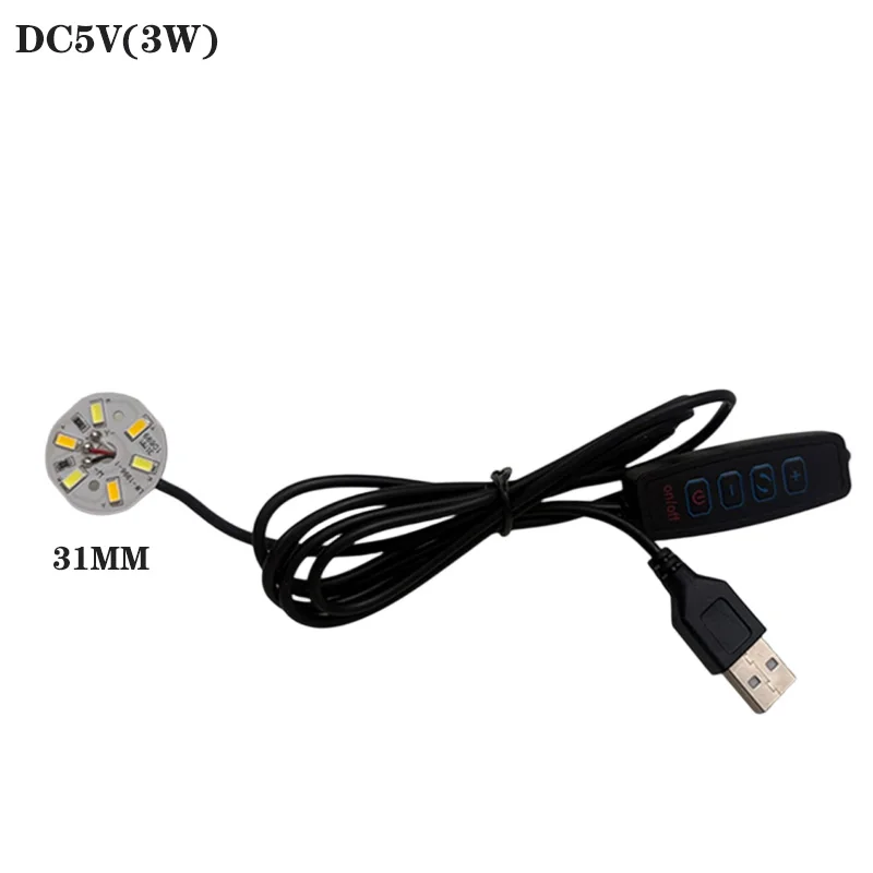 5pcs/lot DC5V USB Plug 1.5M Dimmer controller Line With LED 3W  3Colors Light source lamp Board Bulb White Warm Color
