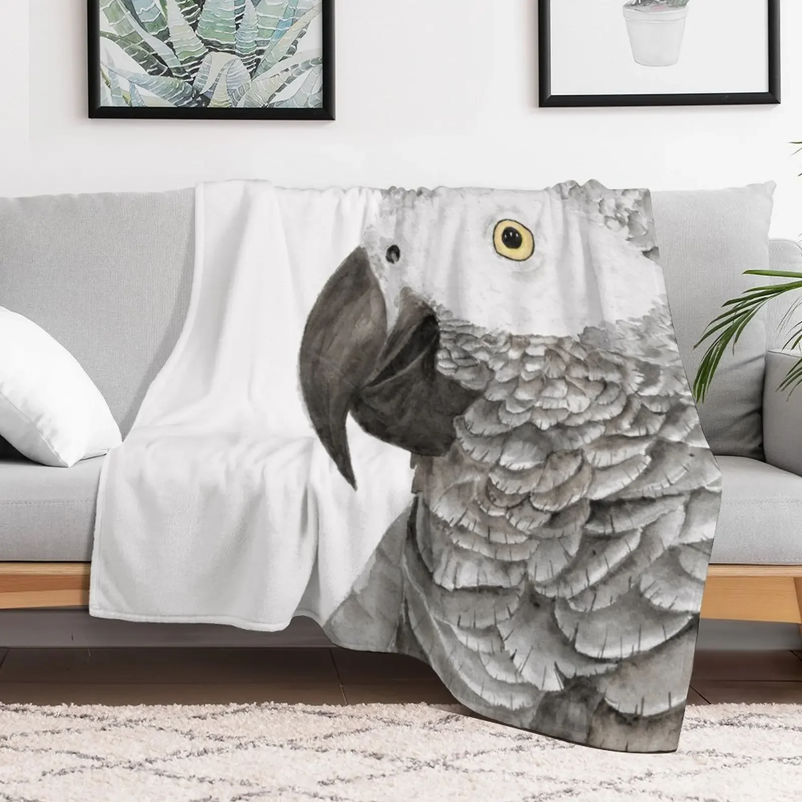 Grey parrot congo african timneh old word bird watercolor Throw Blanket heavy to sleep Bed Blankets