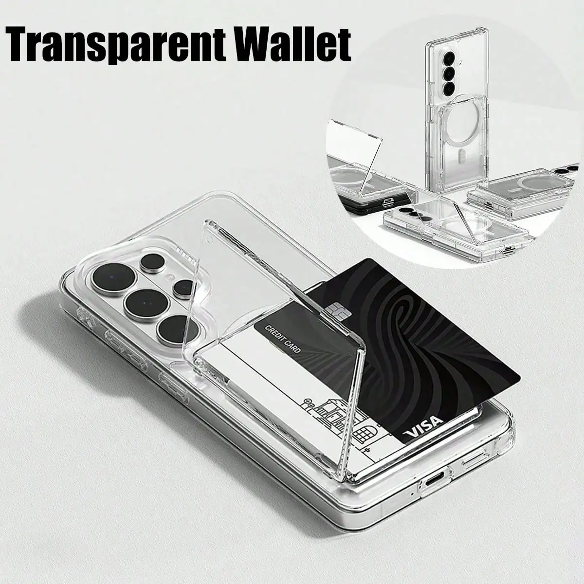 1Pc Magsafe Transparent Wallet Card Holder Stand, Compatible with All Phone Models - Magnetic Card Case Phone Cover