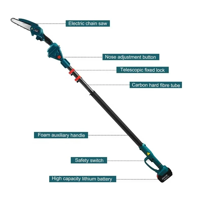 Coupe-élagage de jardin électrique sans fil, sécateur de branches d'arbres, ciseaux à poteau télescopique, tronçonneuse à alimentation au lithium, OEM, personnalisé