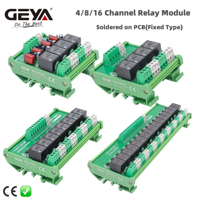 GEYA 4/8/16 Channel Relay Module 1 SPDT DIN Rail Mount 12V 24V DC/AC Interface Relay Module for PLC 230VAC 5VDC