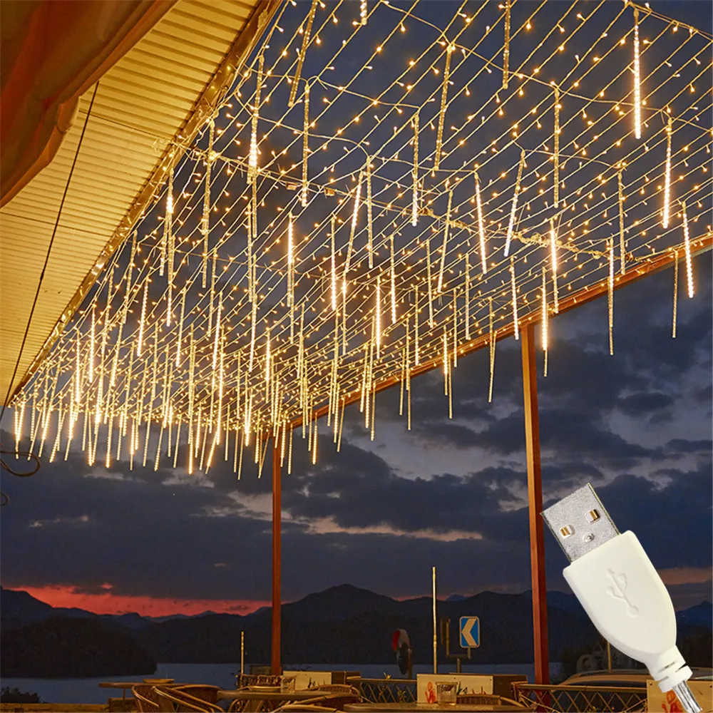 

8 трубок светодиодных гирлянд «Метеоритный дождь» с USB-питанием, декоративные светильники для сада, свадеб, вечеринок, украшения для дома на Рамадан, 30/50 см