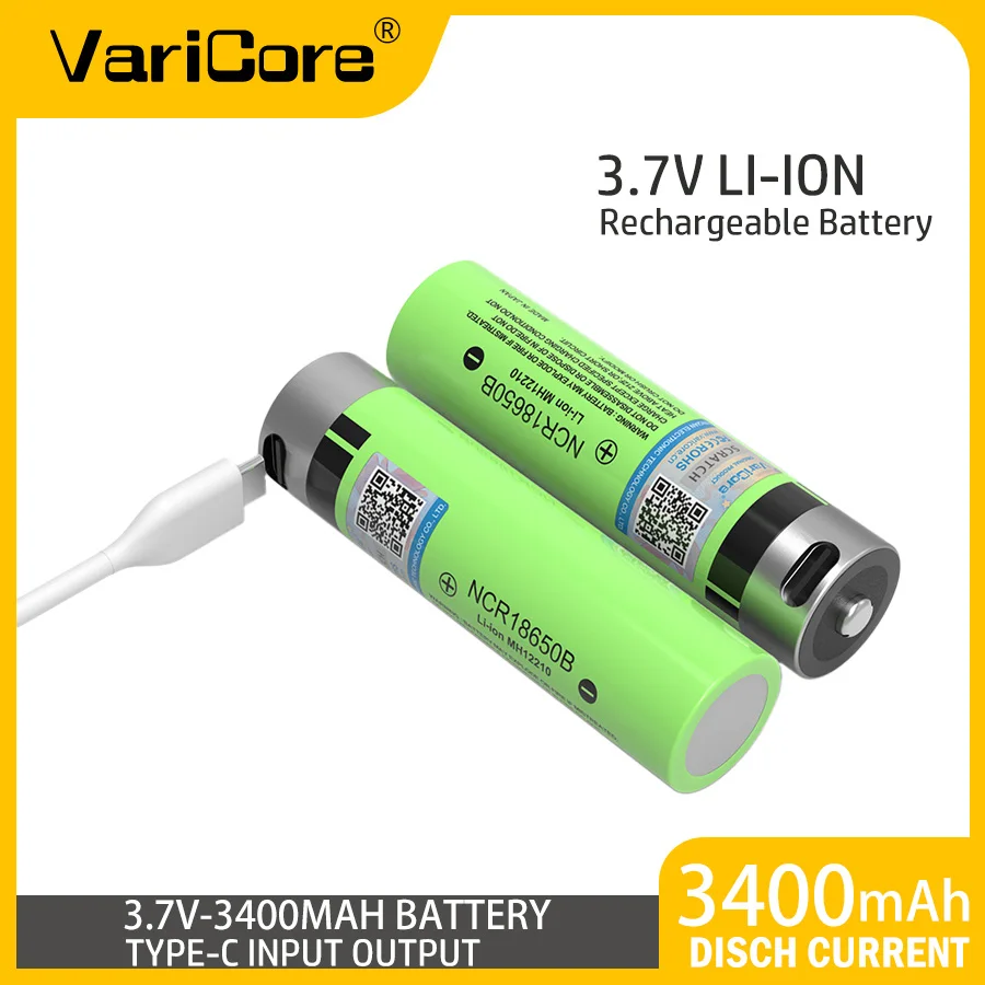 VariCore nuevo NCR18650B 3400mAh tipo C USB recargable 18650 batería 3,7 V batería de litio para controles remotos/juguetes
