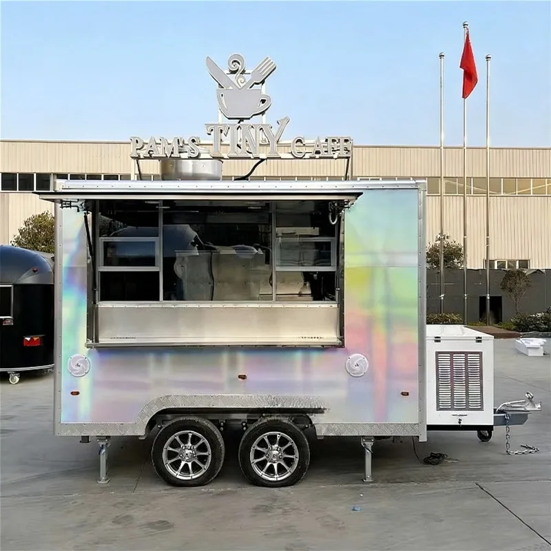 Food Trailer Mobile Kitchen Food Truck with Pizza Counter Beverage Bar for Street Food Vending
