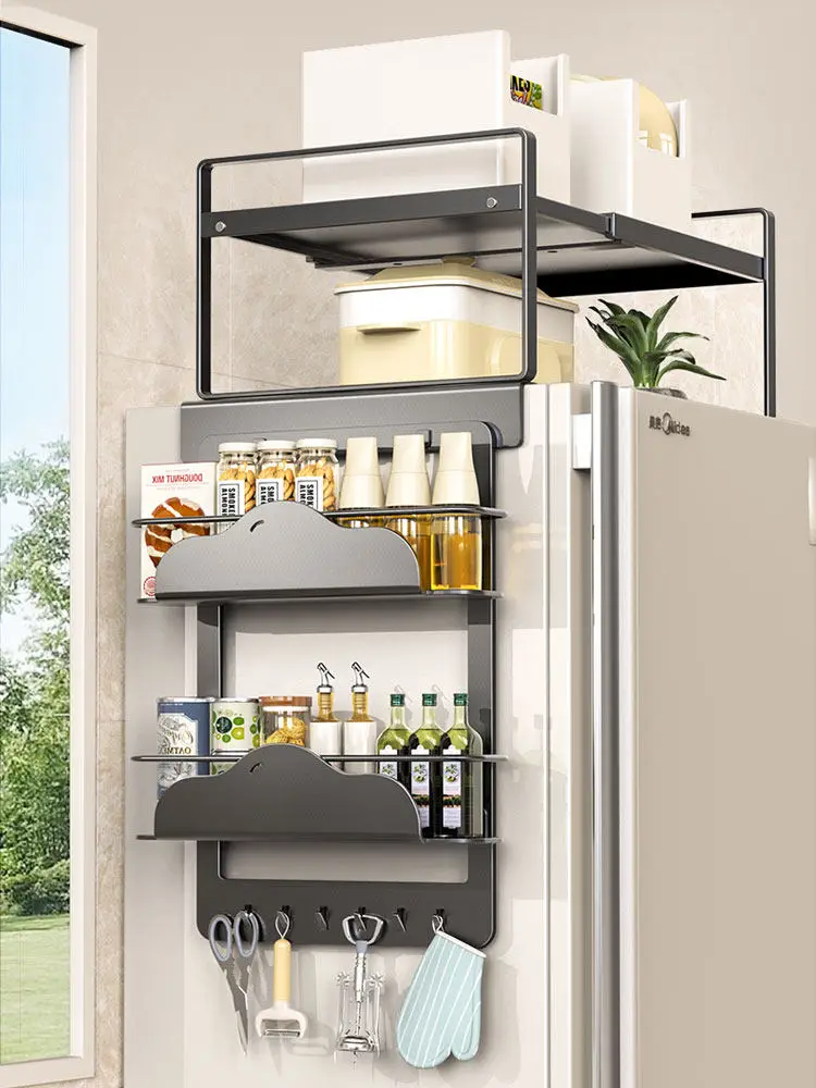 

Side storage Magnetic top hanger Kitchen multi-layer plastic wrap seasoning bottle Household storage rack