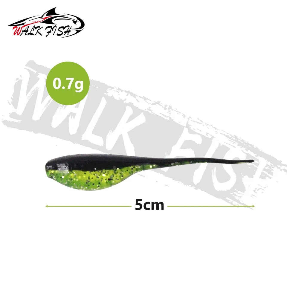 WALK FISH 20PCS 0.7g 5cm Worm Fishing Lure Silicone Soft Lures Two- Color Needle Tail Swimbaits Artificial Bait  Tadpole Shape