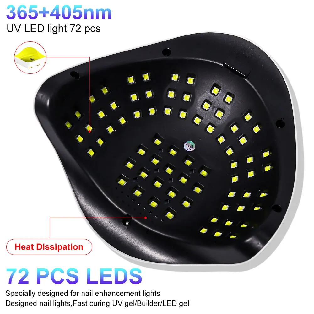 LEDネイルランプx16,ドライジェルネイルポリッシュ,ライト,タッチスクリーン,タイマー,プロ,大電力,MAX-UV W, 72 LED