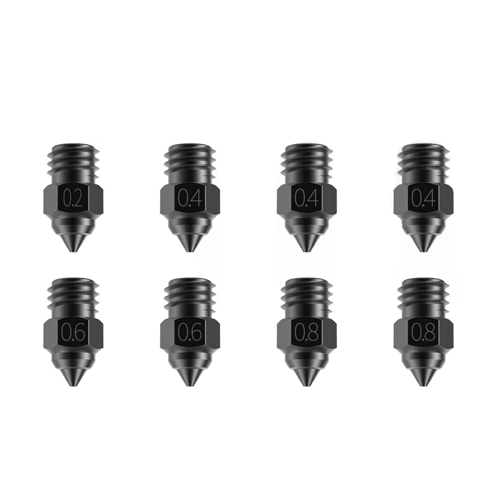 8PCS Hardened Steel/Copper Alloy/Brass 3D Printer Hotend Nozzles 0.2/0.4/0.6/0.8mm for Ender 3/Ender 3 V2/Ender 3 Pro/CR10