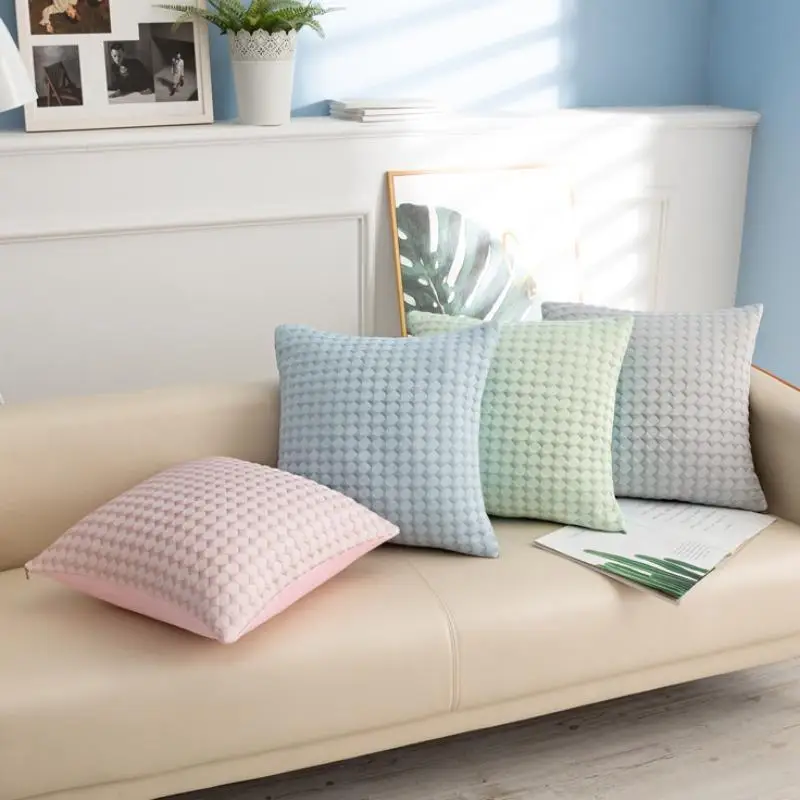 1pcs Creative Ice Silk Pillow Cover Solid Color Diamond Pattern Cushion Cover Home Sofa Decorative Pillowcase 45x45cm