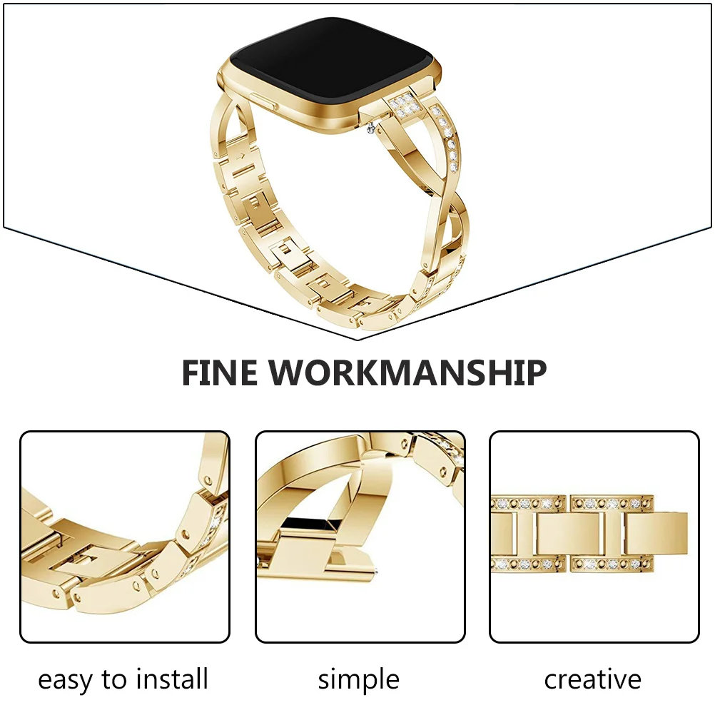 

1 pc Stainless Steel Watch Band Delicate Diamond Design Fit Most Wrist Sizes Easy Install Creative For Business Sports Daily