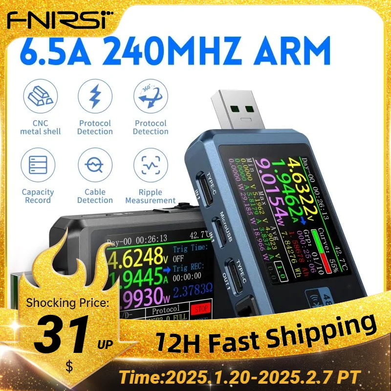 FNIRSI FNB48P USB Tester Voltmeter Ammeter TYPE-C Fast Charge Detection Trigger Capacity Ripple Measurement with CNC Metal Shell