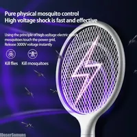 3 IN 1 Mosquito Killer with LED Lamp 3000V Electric Bug Zapper Insect Anti Mosquito Flies Killer USB Recharge Fly Swatter Trap