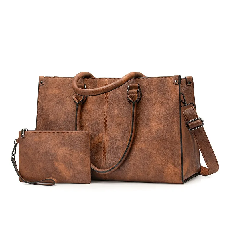PU Leather Laptop Tote Bag 2 Pieces Set Business Computer Briefcase for Men Women 15.6 Inch Notebook Large Capacity Shoulder Bag